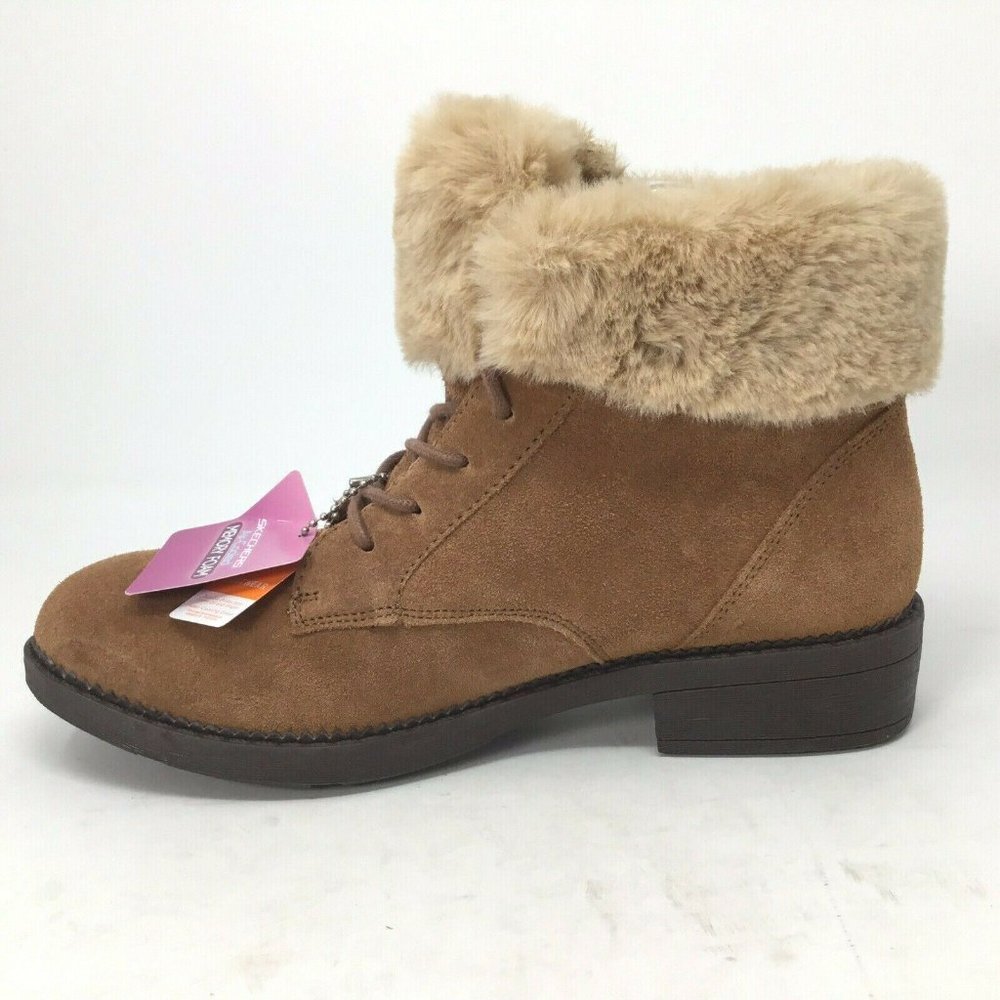 Skechers NIB Elm Cold Day Boots Booties Women's Size 8.5 Brown Faux Fur Lace Up - Picture 2 of 9